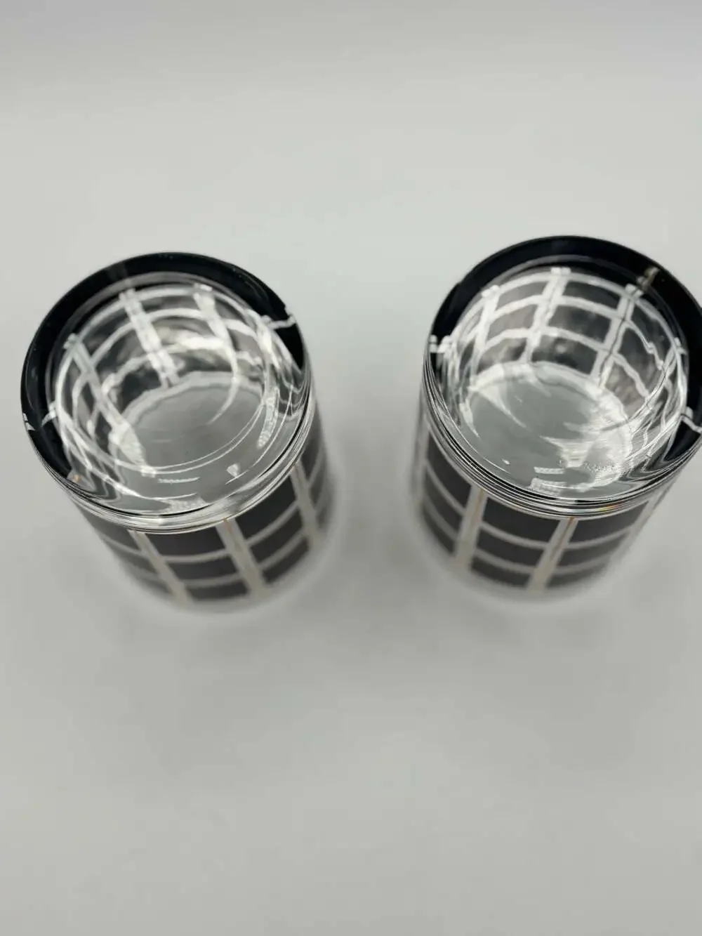 1970s Black and Gold Square Double Old Fashioned Glasses, Pair